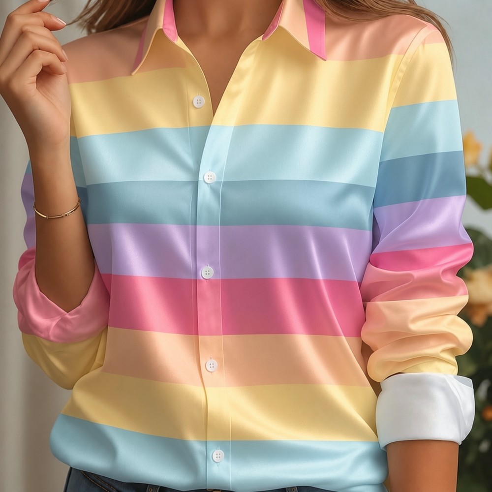 Women Fashion Blouse - Camisa Feminina de Cetim com Gola