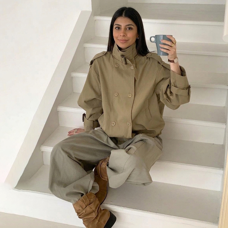 Women'S Fashion Utility Jacket - Jaqueta Trench Feminina Curta de Caimento