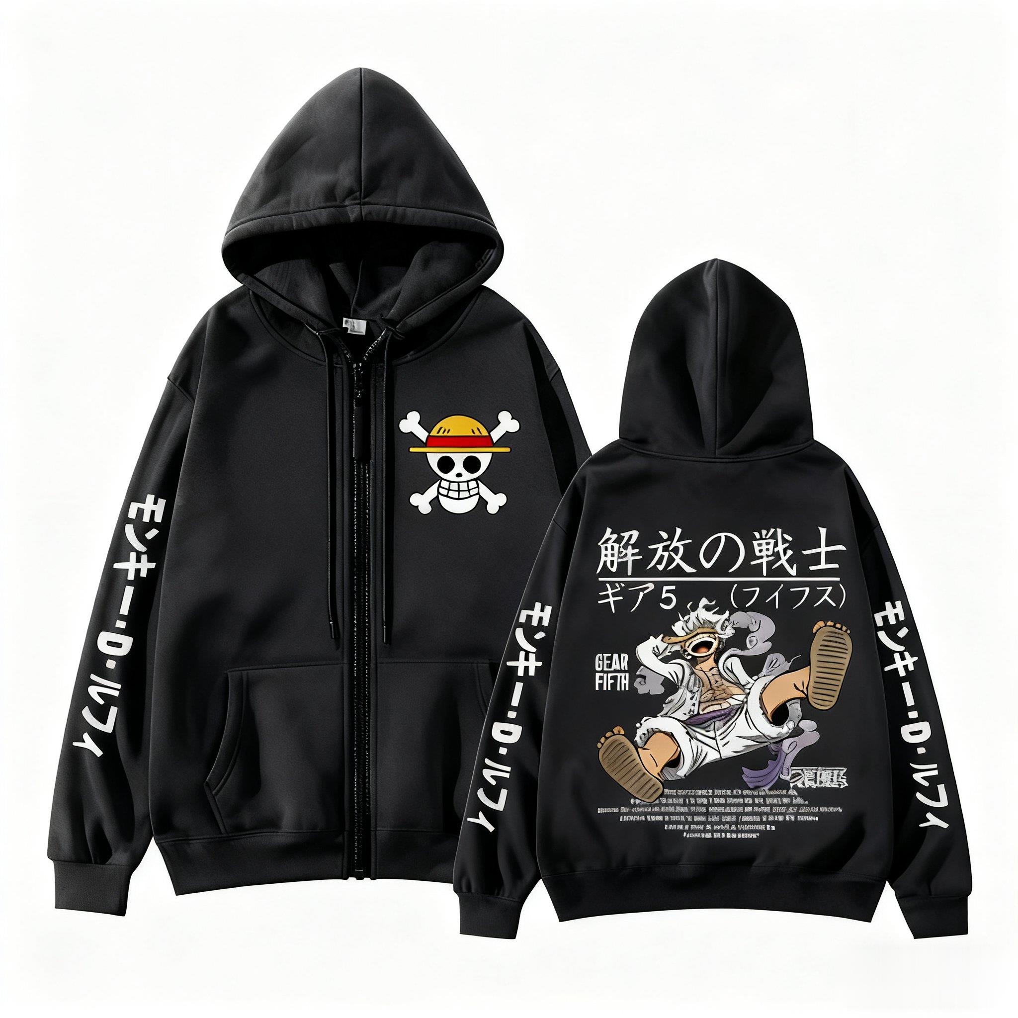 Women'S Fashion Zip Hoodie - Macaco d luffy engrenagem 5 uma