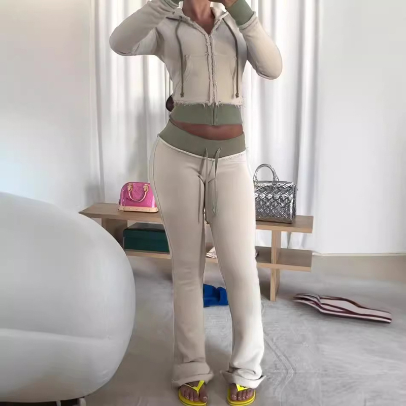Women'S Fashion Zip Hoodie - 2 duas peças conjunto de salão