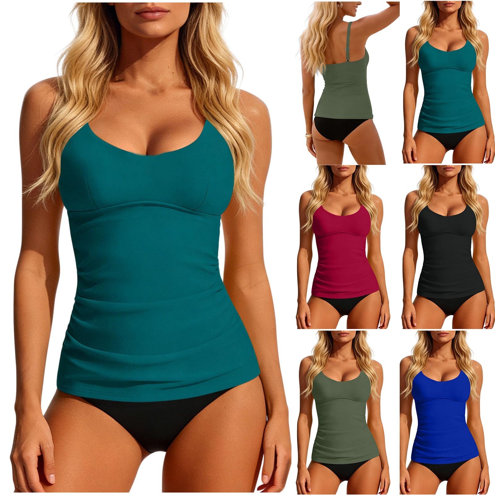 Crop Top Women - Tankini Feminino 2026 Azul-petróleo com Decote