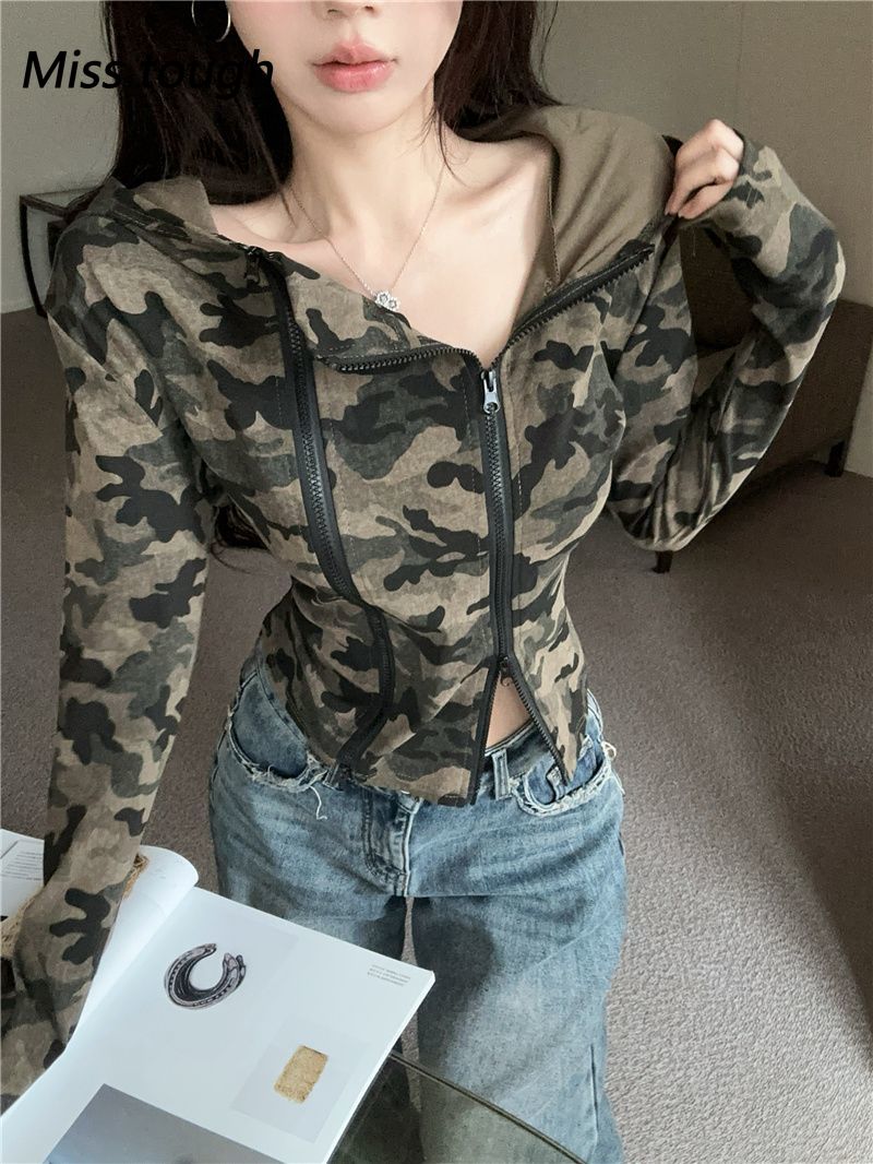 Feminino camo zip-up hoodie re - Women'S Fashion Zip Hoodie avaliação e preço