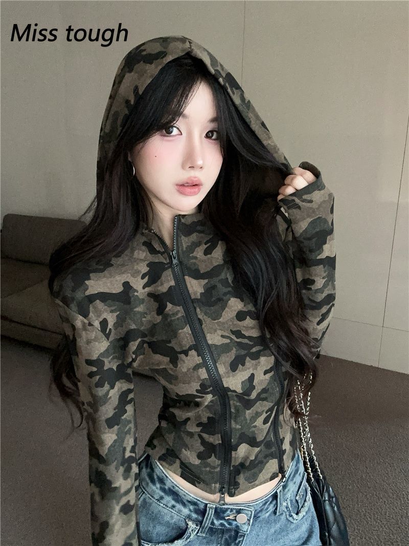Feminino camo zip-up hoodie re - Women'S Fashion Zip Hoodie avaliação e preço