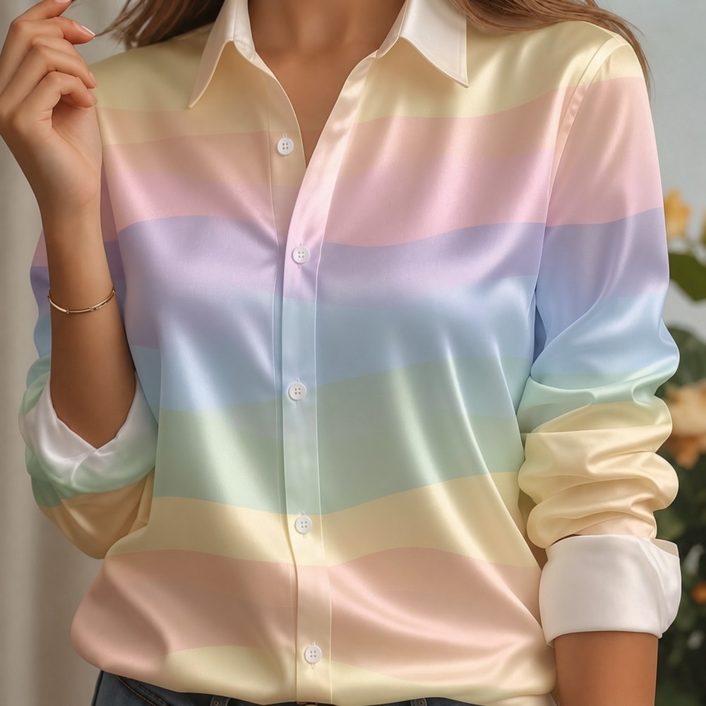 Camisa Feminina de Cetim com G - Women Fashion Blouse avaliação e preço