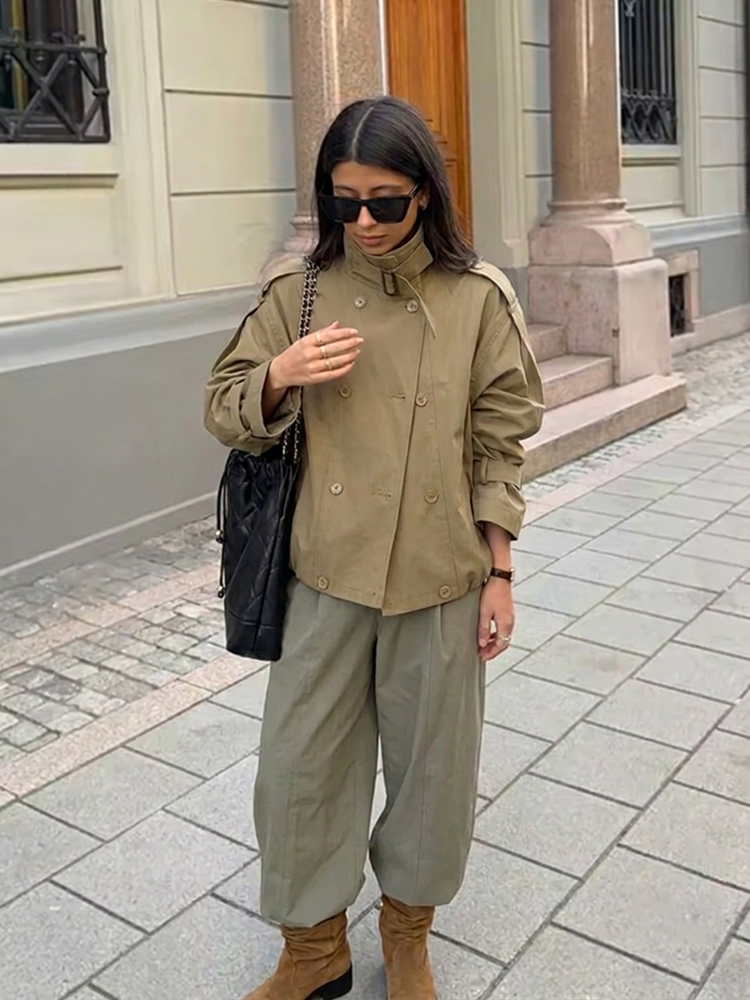 Jaqueta Trench Feminina Curta  - Women'S Fashion Utility Jacket avaliação e preço
