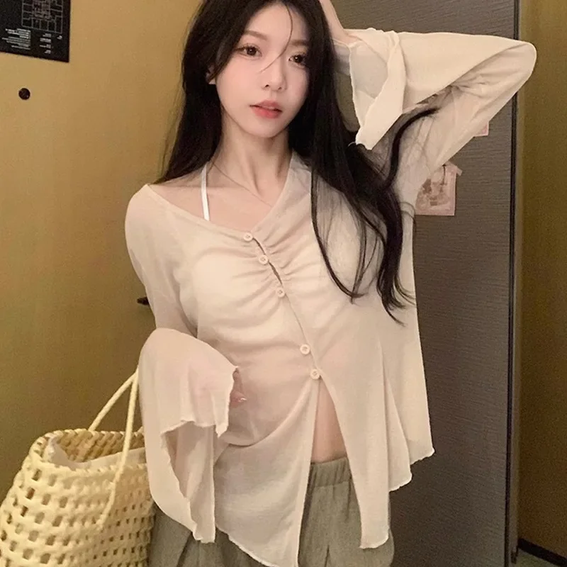 Blusa Transparente com Manga F - Women Fashion Blouse avaliação e preço